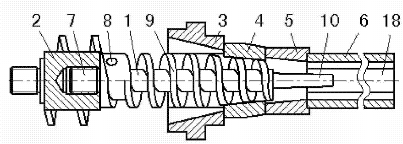 Spiral extrusion method and device for bar-producing machine