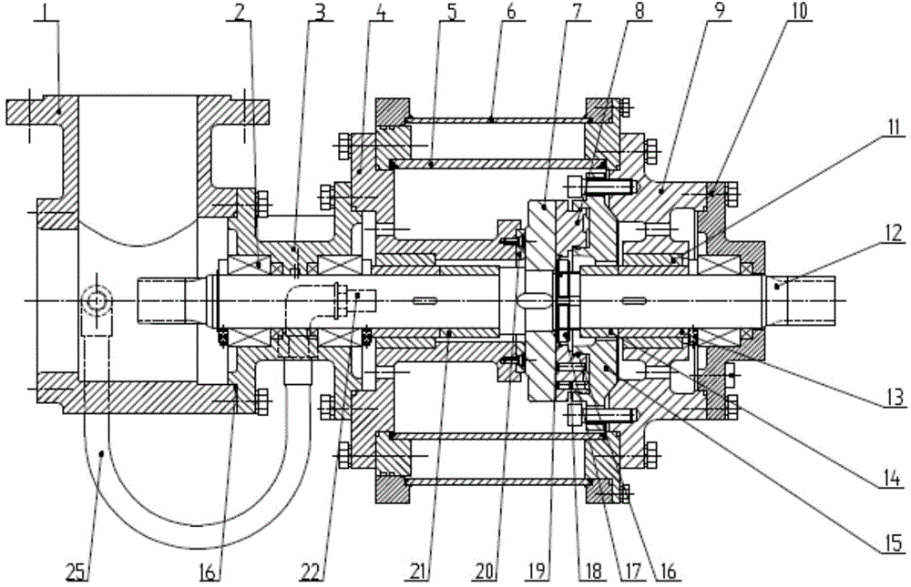 Self-cooling circulation axial force carrying device for horizontal pump