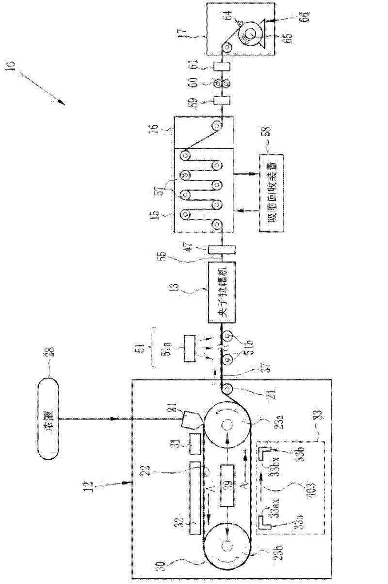 Drying device and film producing method from solution