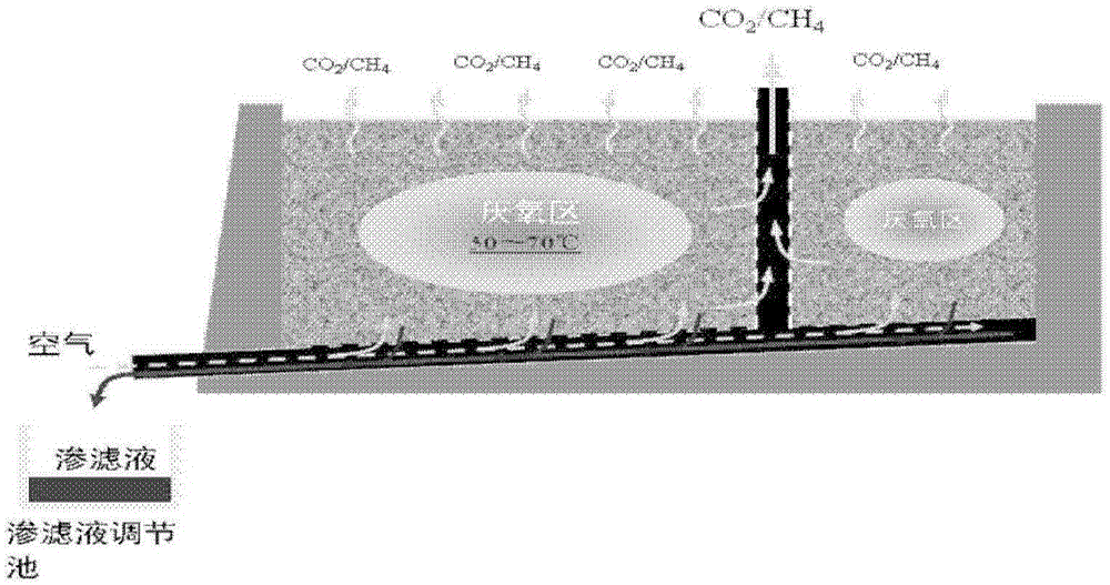 Method for pretreating landfill leachate by quasi aerobiotic landfilling body