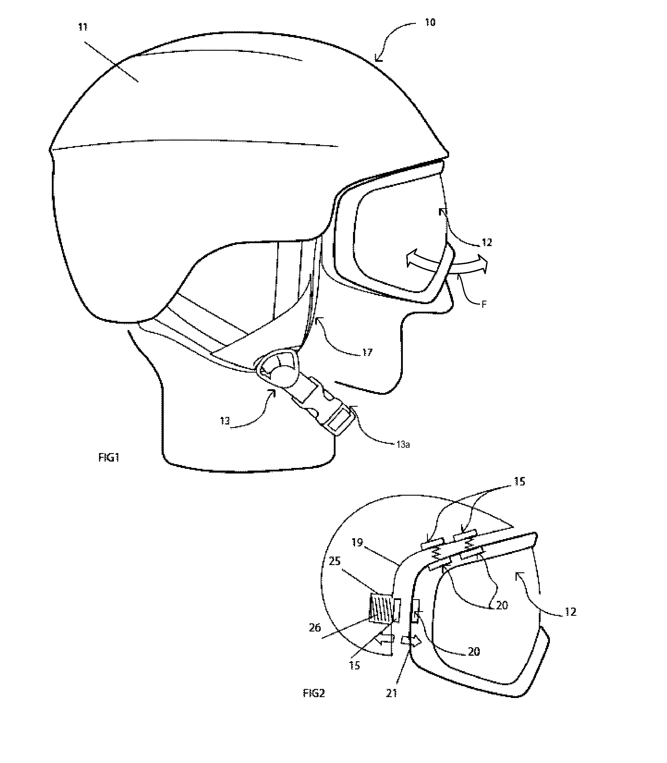 Unit composed of helmet and protective eye mask