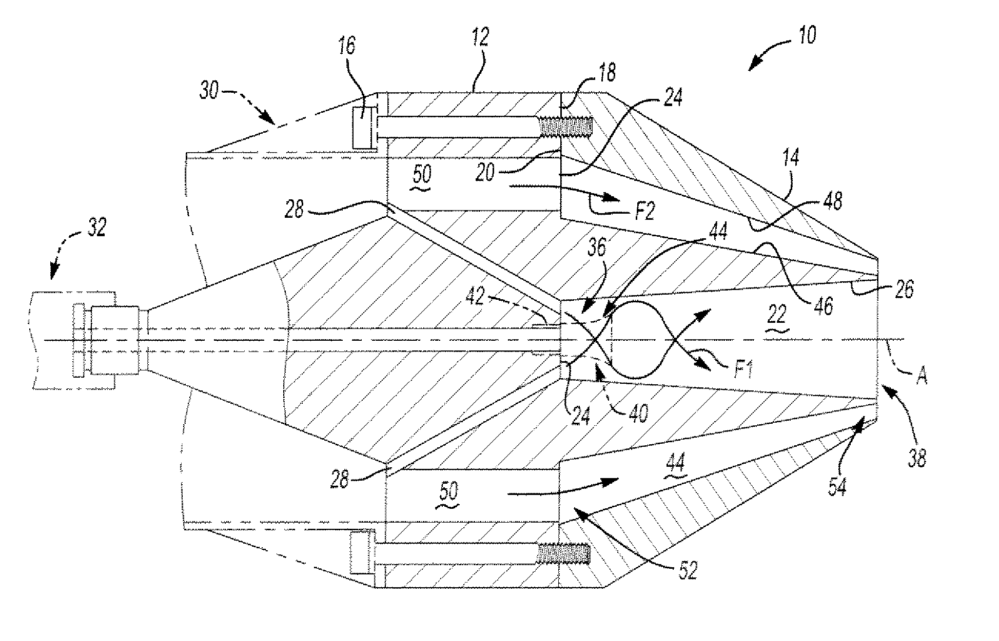 A liquid atomizing nozzle