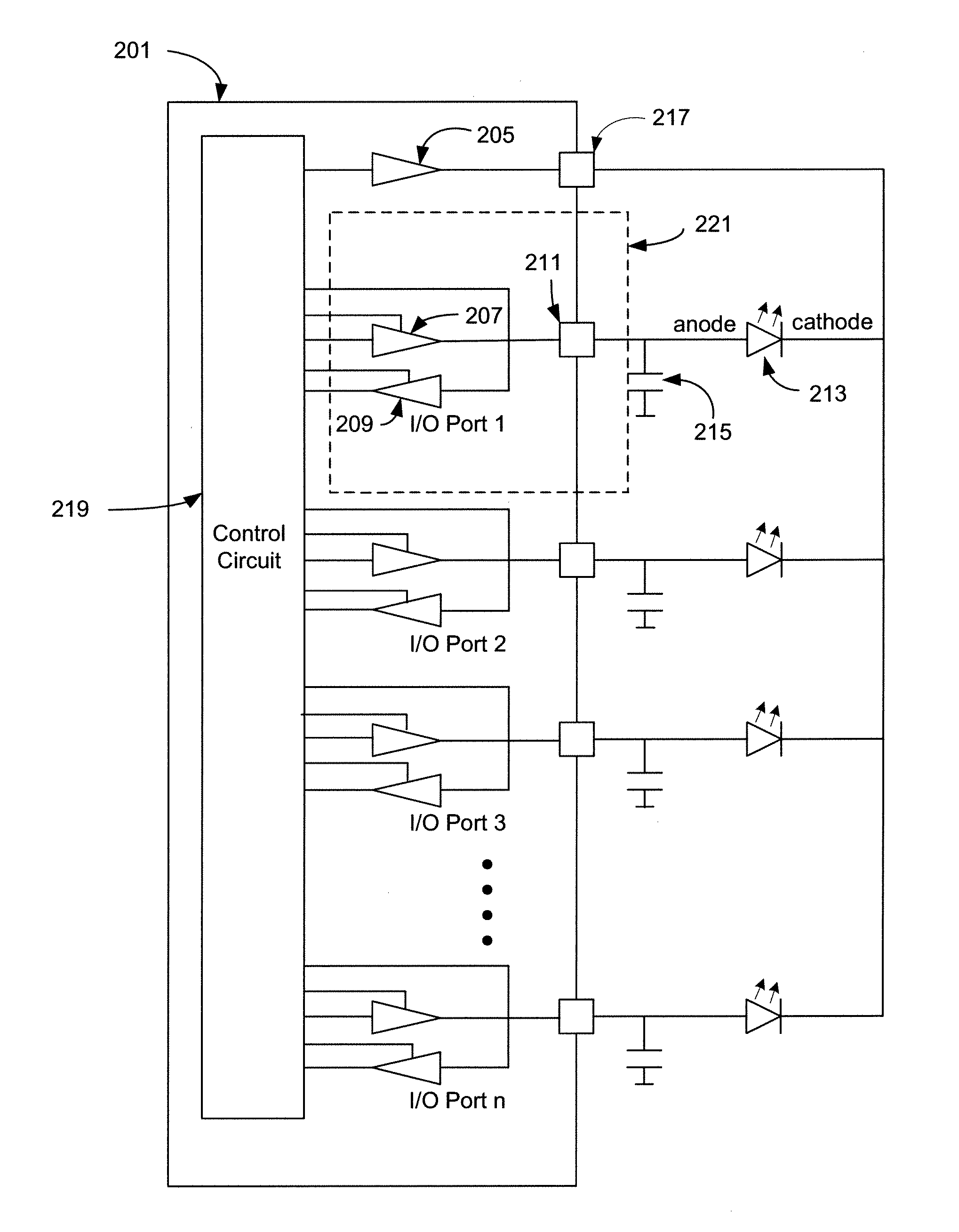 Multiple capacitive (button) sensor with reduced pinout