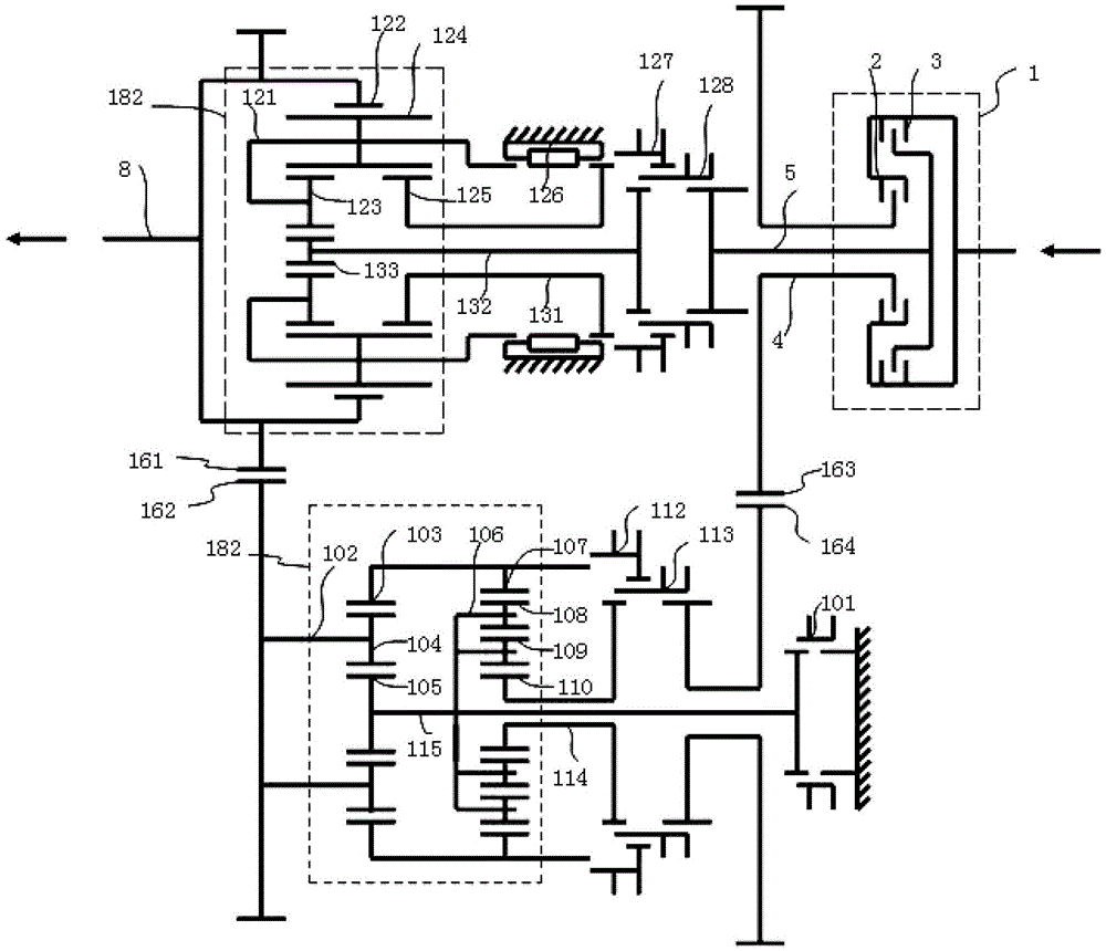 A multi-speed planetary gear type dual-clutch transmission