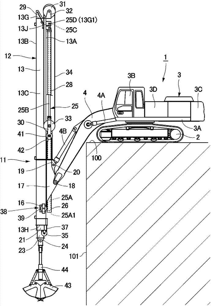 Multi-stage telescopic arm device and deep-digging excavator comprising multi-stage telescopic arm device