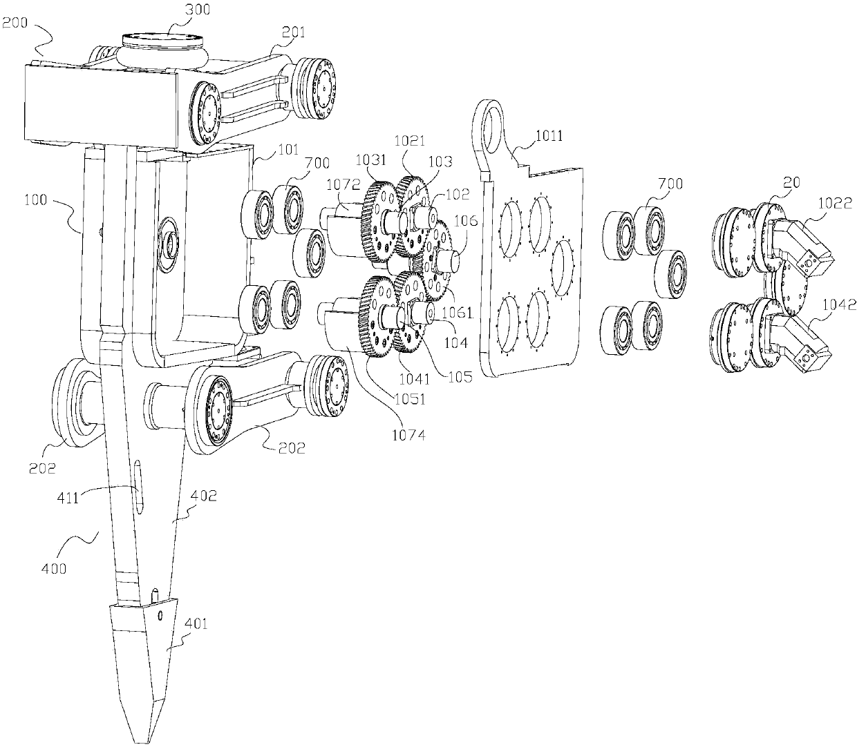 Double-motor crushing device of high frequency crushing hammer