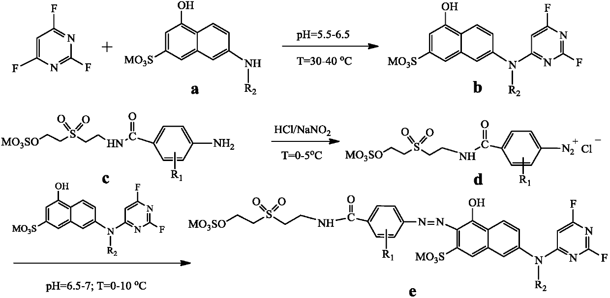 A kind of fluorine-containing double active group orange dye and preparation method thereof