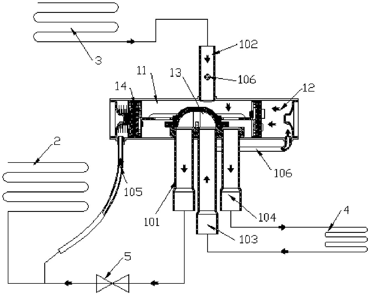 Self-operated four-way valve and its air conditioning system