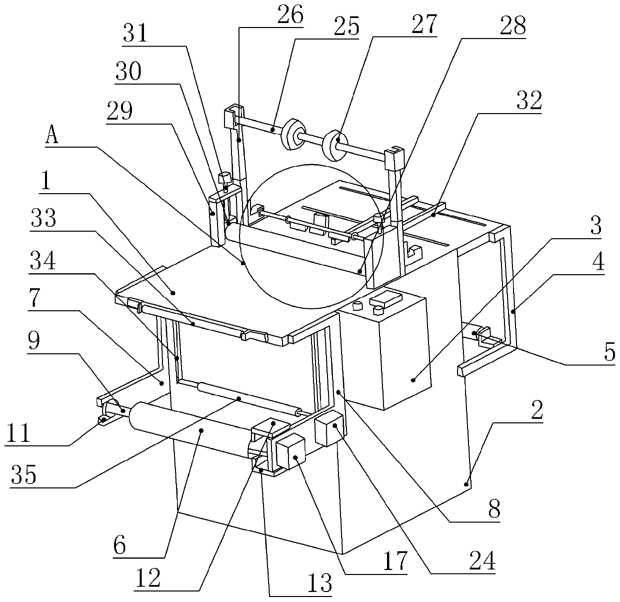 A transmission mechanism of a foam back glue laminating machine