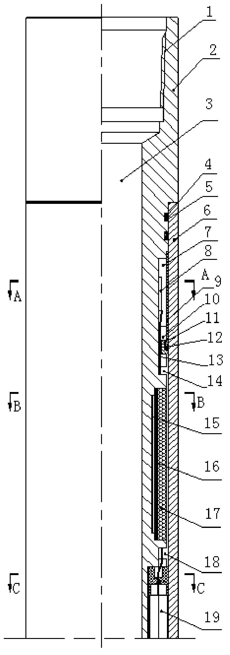 Downhole petroleum formation fracturing string tension detecting instrument