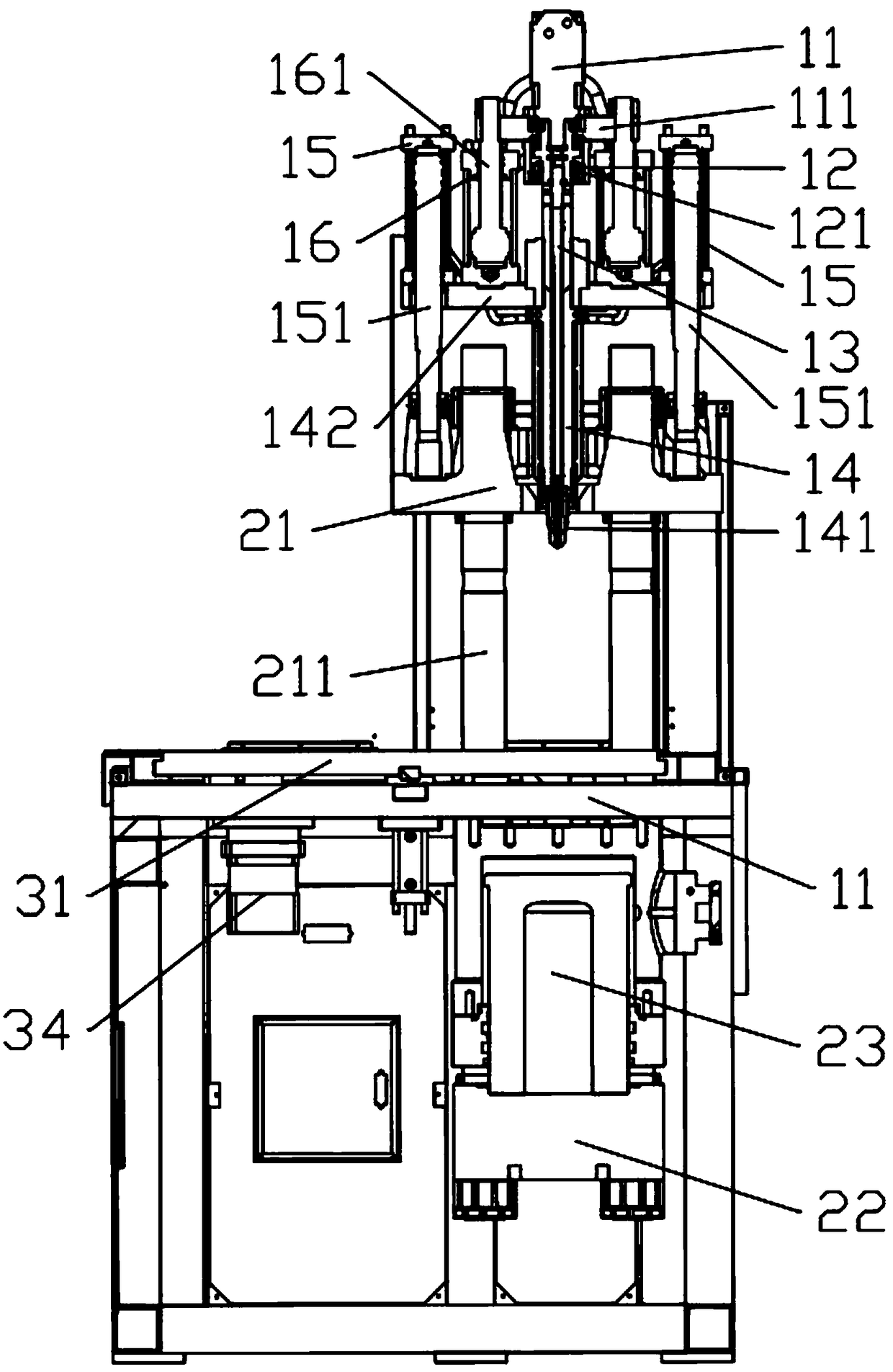 Vertical type double-color injection molding machine