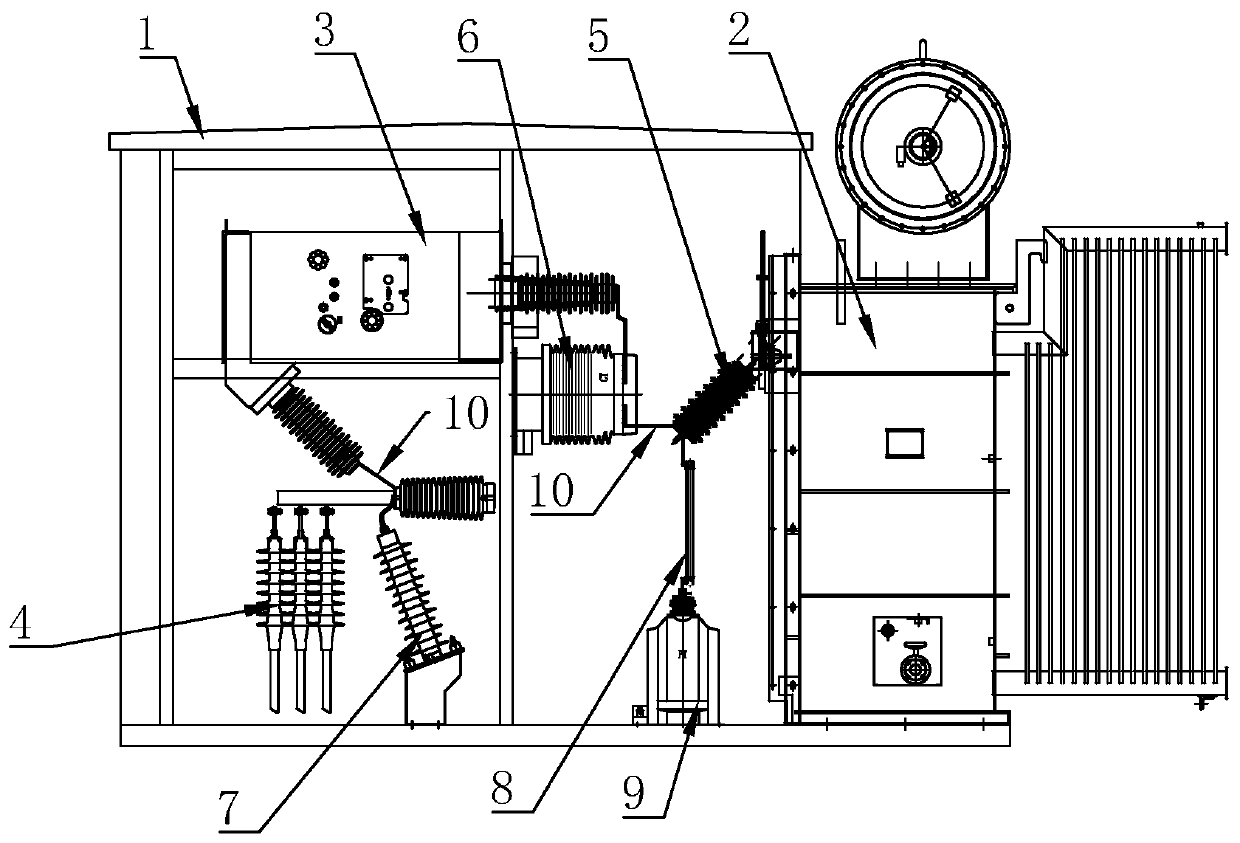 Large-capacity wind field box transformer structure