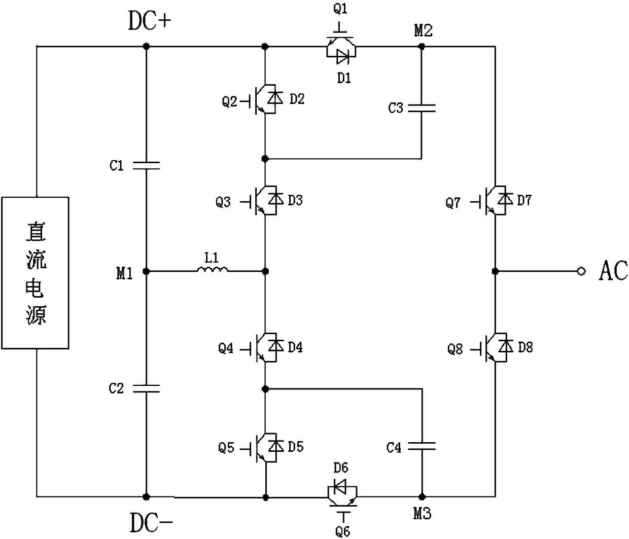 Four-level topological unit and application circuit thereof