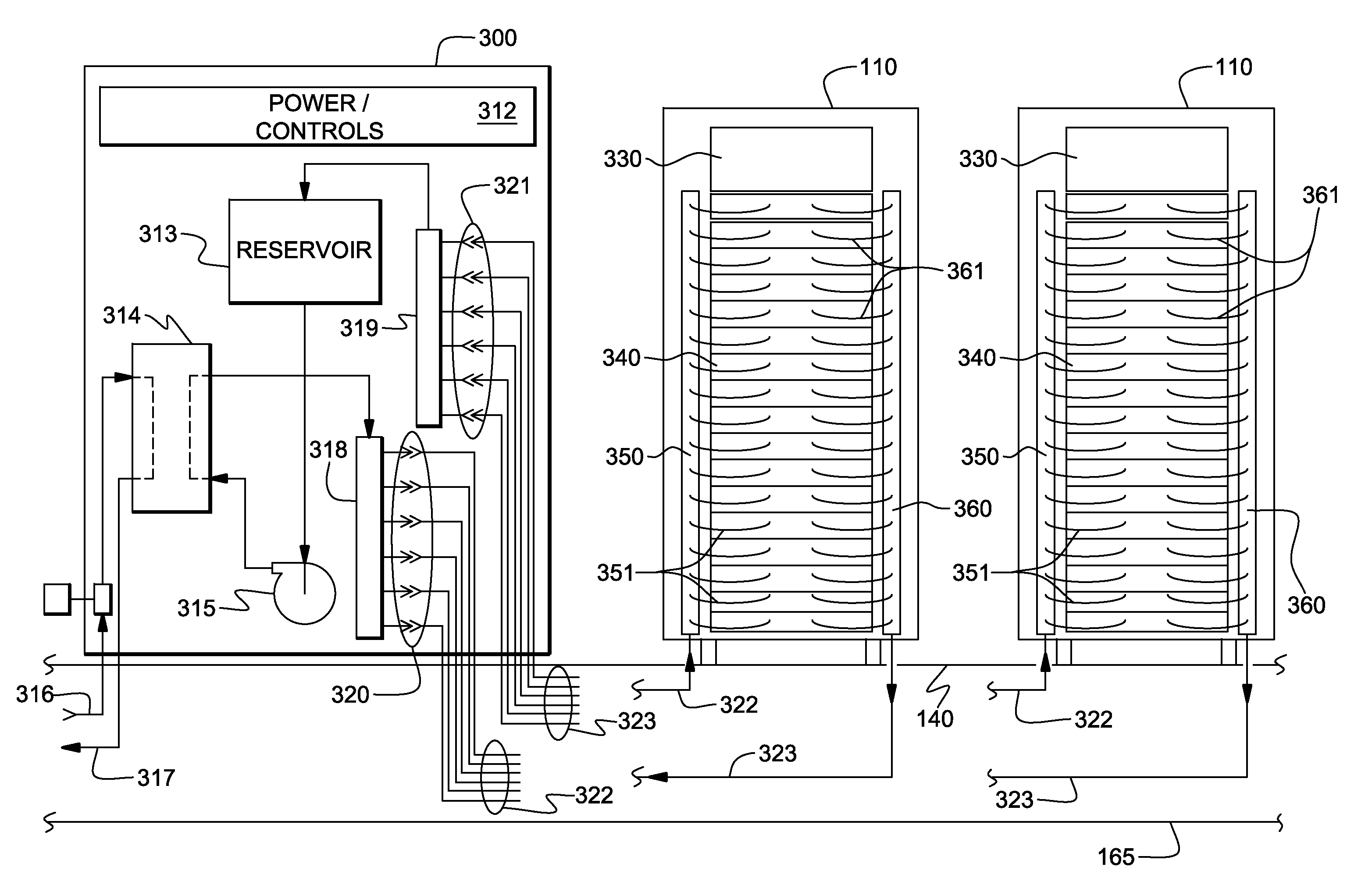 Cooled electronic system with liquid-cooled cold plate and thermal spreader coupled to electronic component