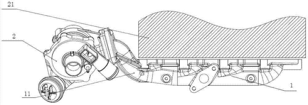 Horizontal engine supercharger assembly