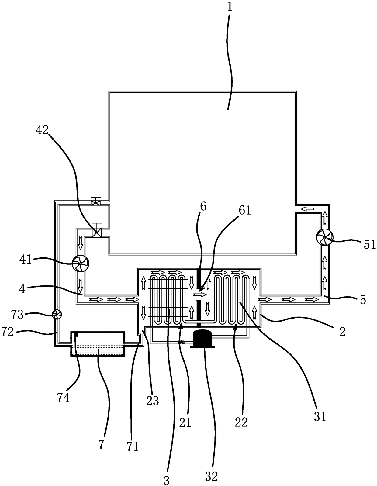 Internal circulation drying system for household dishwasher