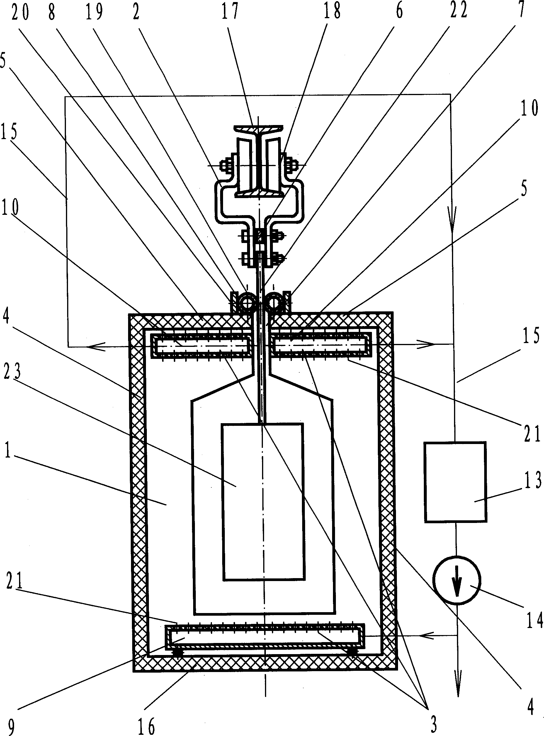 Coating drying solidifying forced convection heating furnace with suspending conveying workpiece device