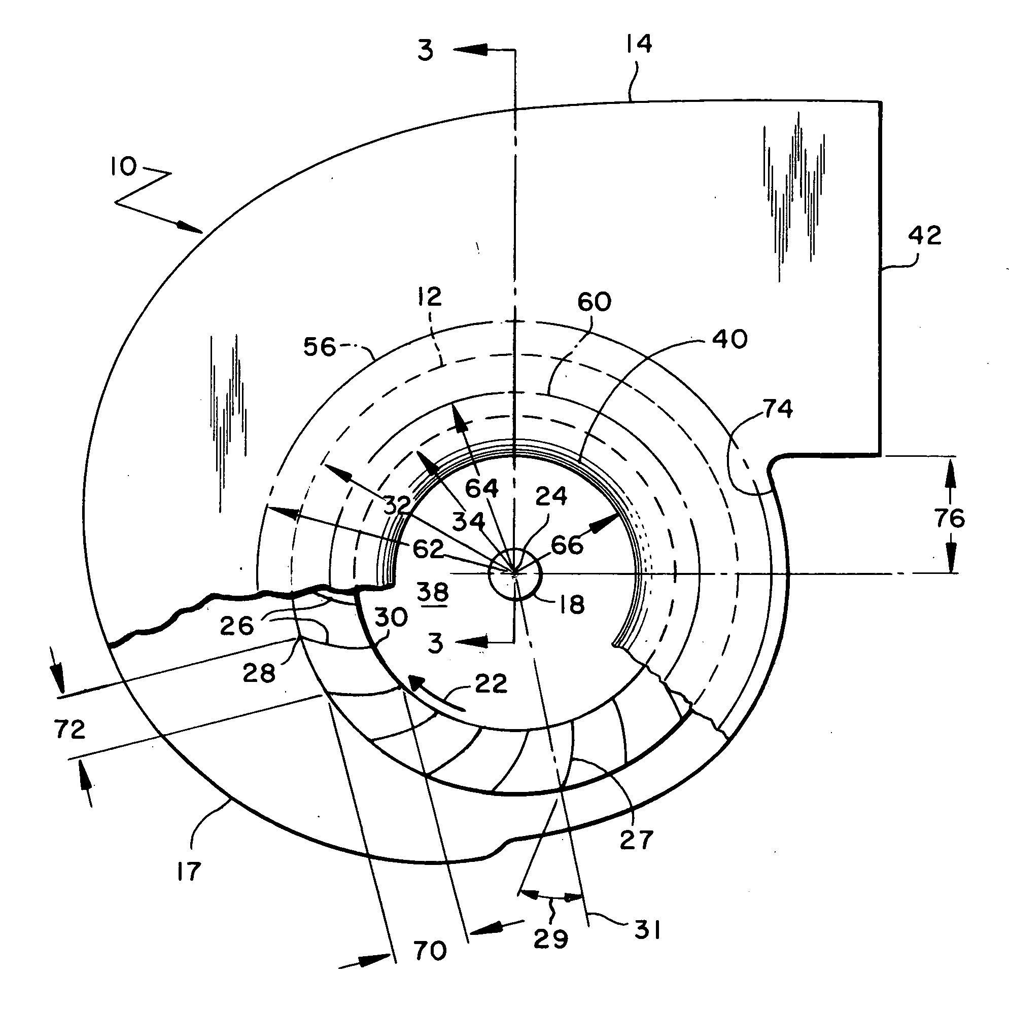 Fan inlet and housing for a centrifugal blower whose impeller has forward curved fan blades