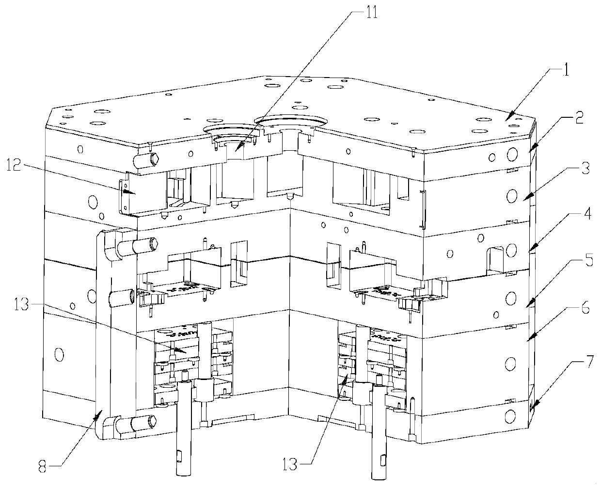 Four-station mold and injection molding method thereof