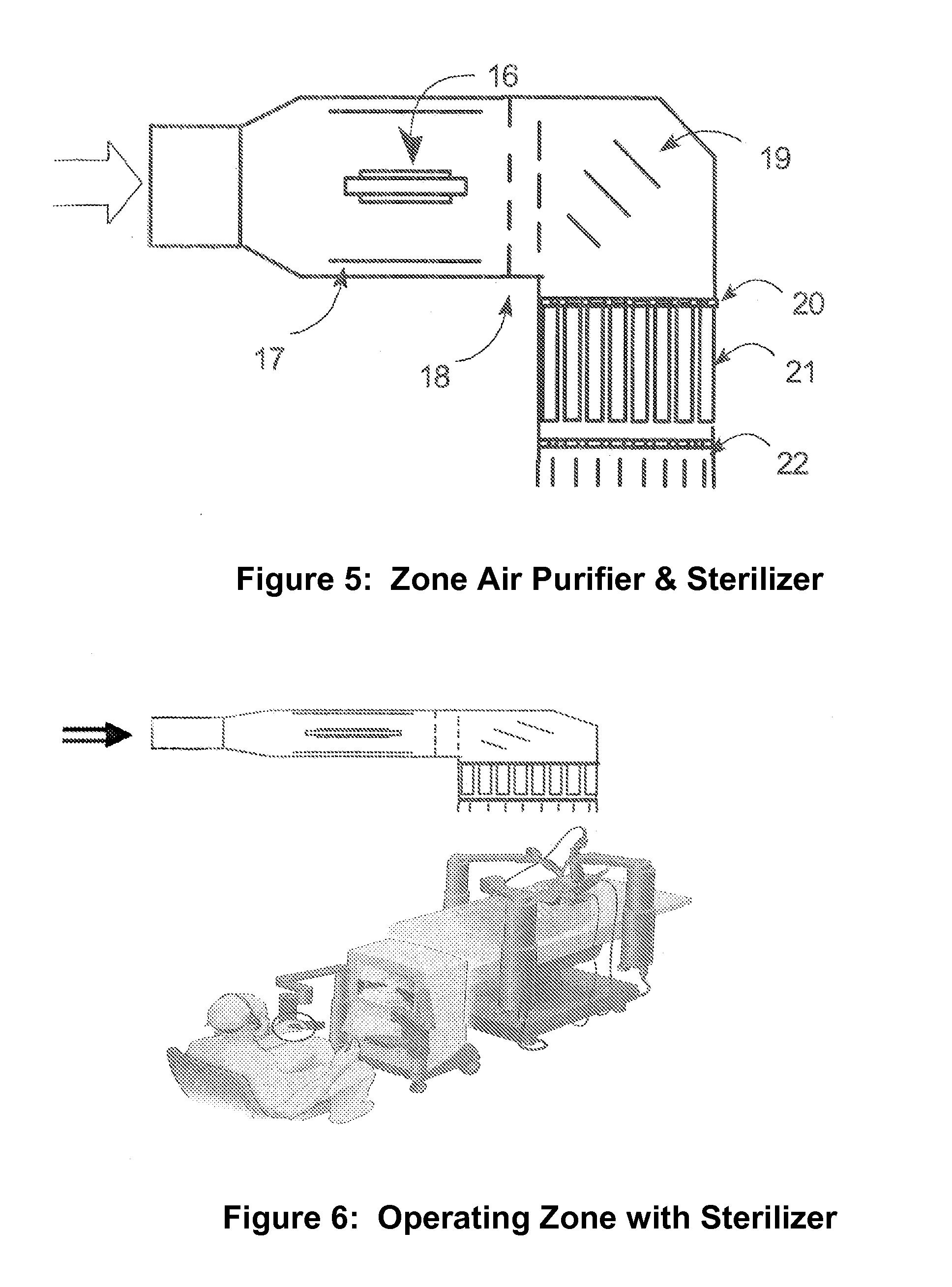 Method and apparatus for sterilizing and disinfecting air and surfaces and protecting a zone from external microbial contamination