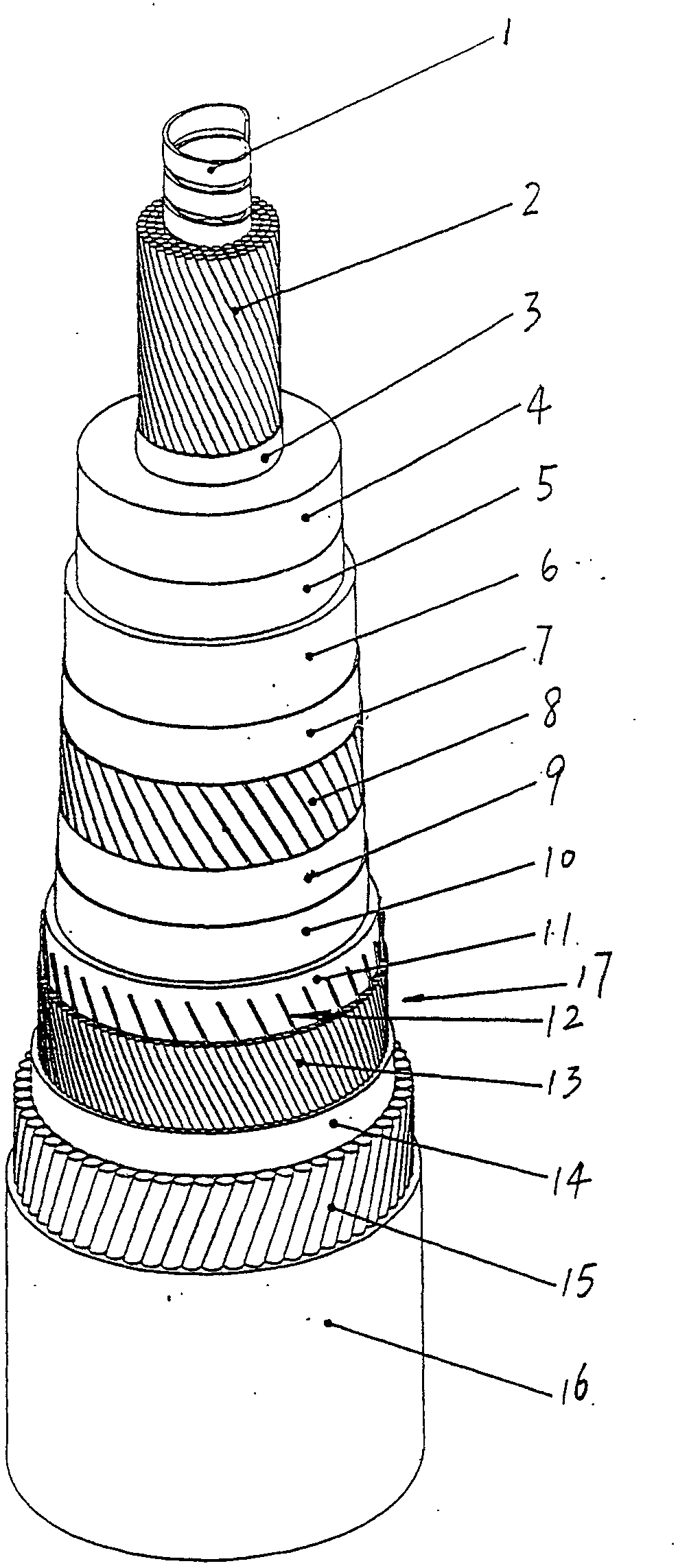 Optical fibre composite electric power seabed oil-filled cable