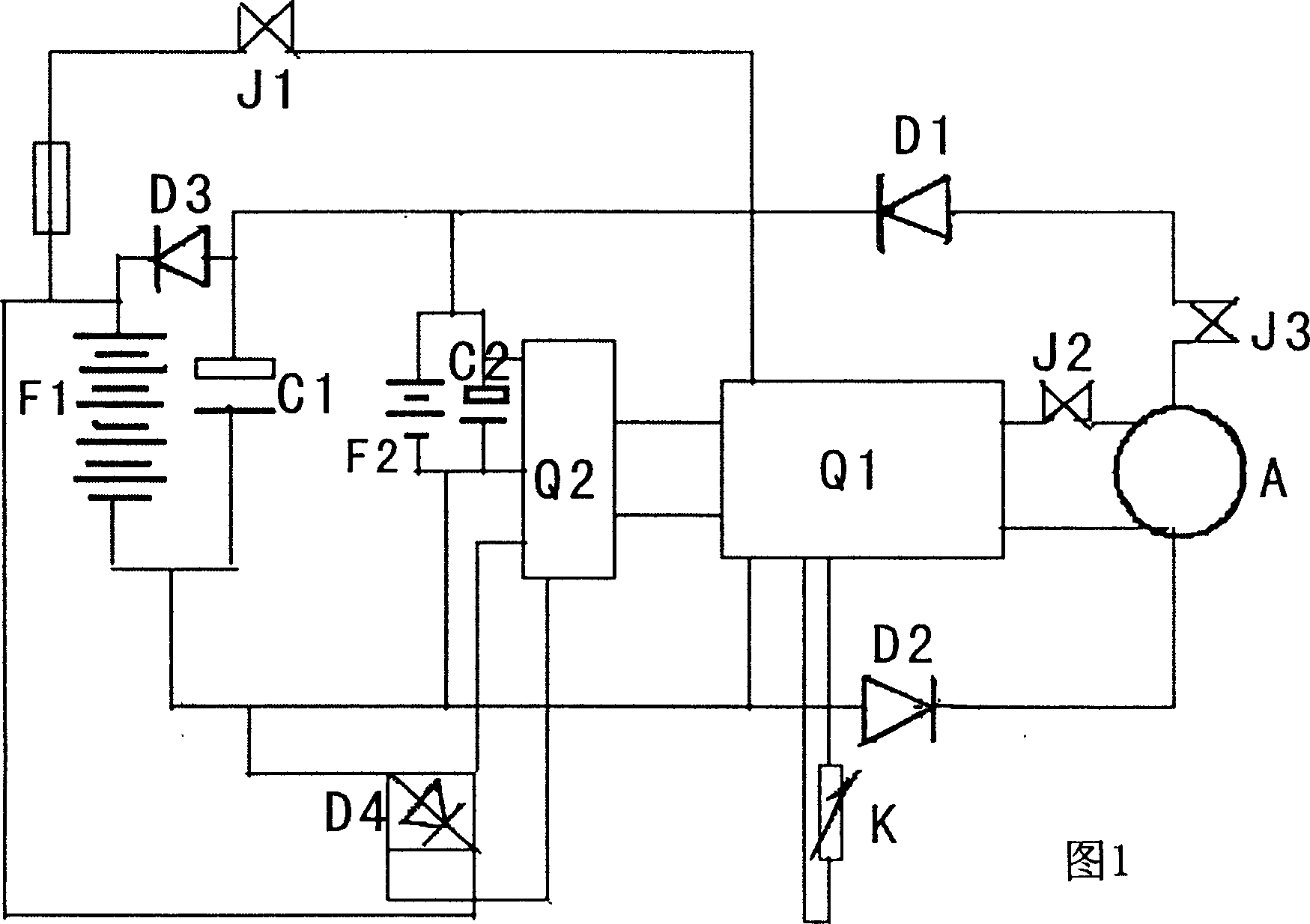 Energy recovery and control circuit for electric vehicle and automobile chassis made thereof