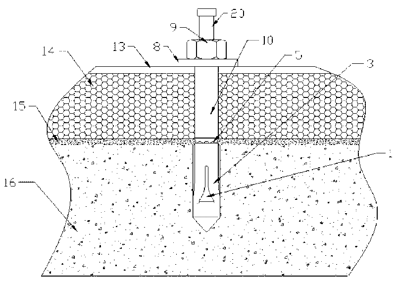 Method for constructing plate adhesion and anchor structure used in the method