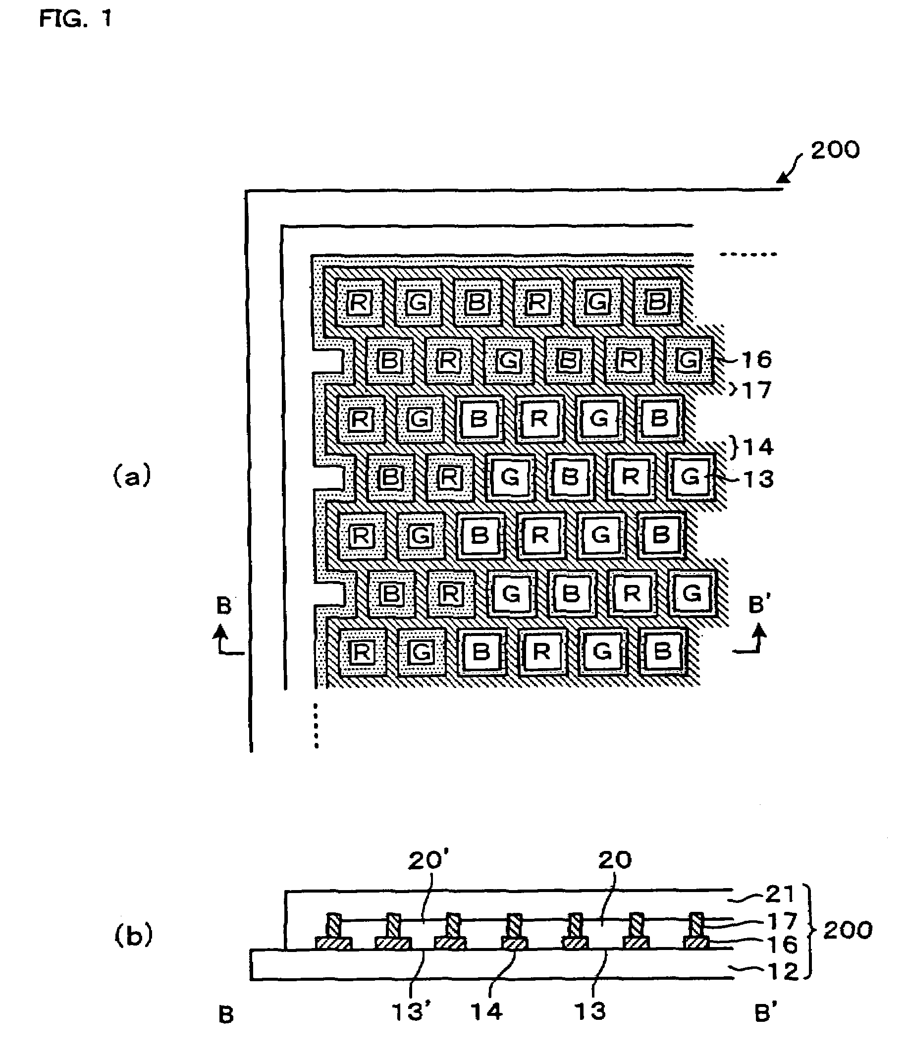 Electro-optical display having an arrangement of active and dummy coloring pixels performing as a color filter element