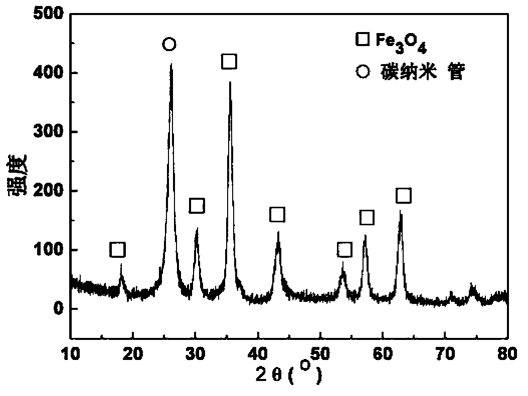 Multi-walled carbon nanotube-loaded nano ferroferric oxide catalyst and preparation method and application thereof