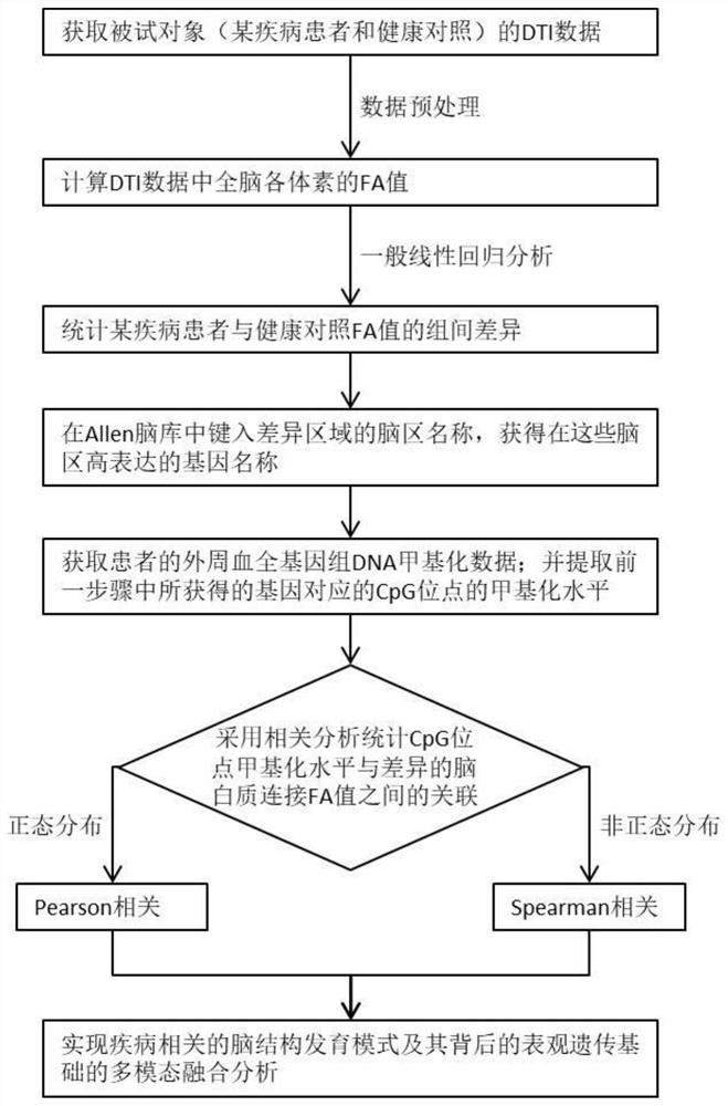 Multimodal fusion analysis method of genetic image based on white matter integrity and DNA methylation