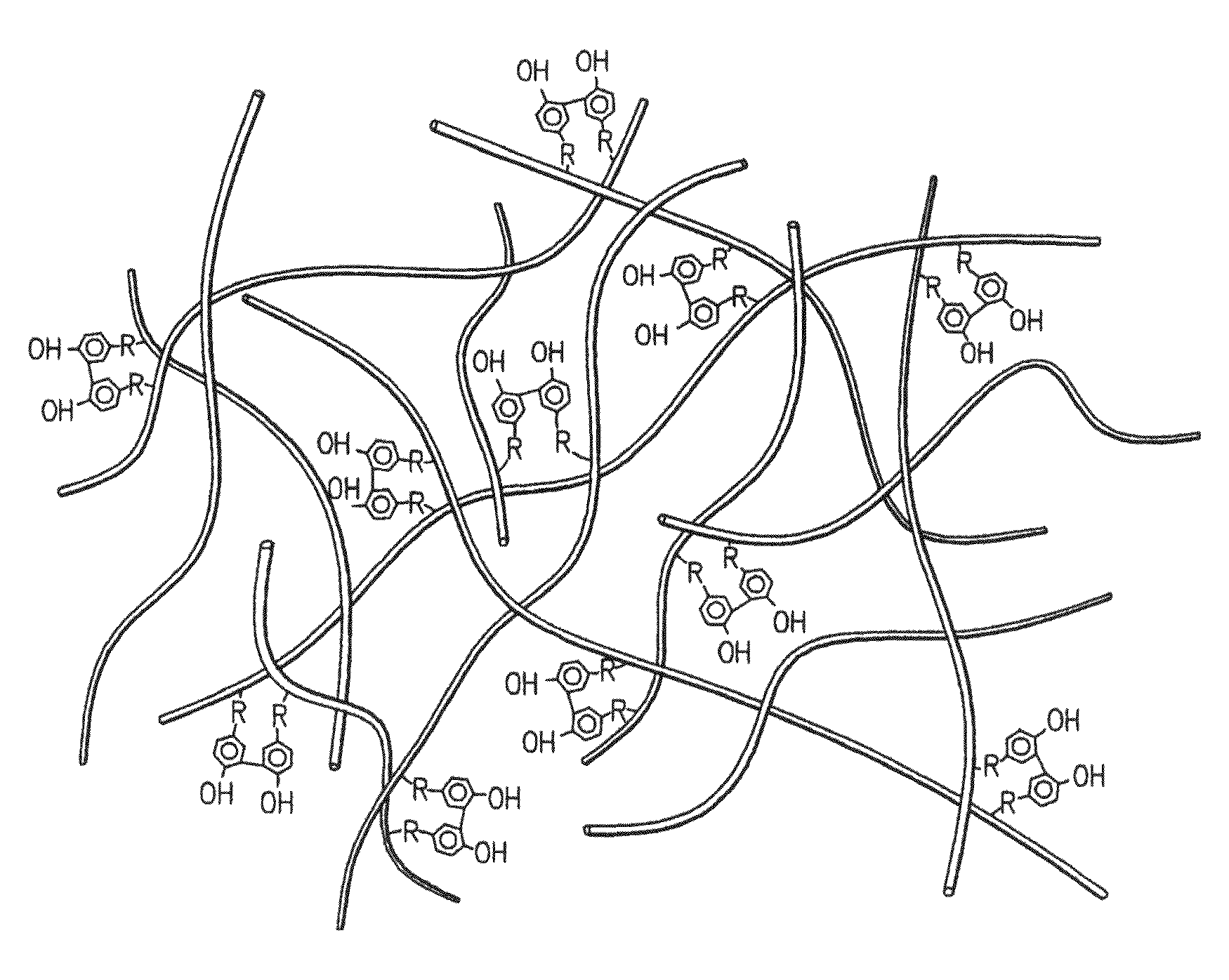 Hydroxyphenyl cross-linked macromolecular network and applications thereof