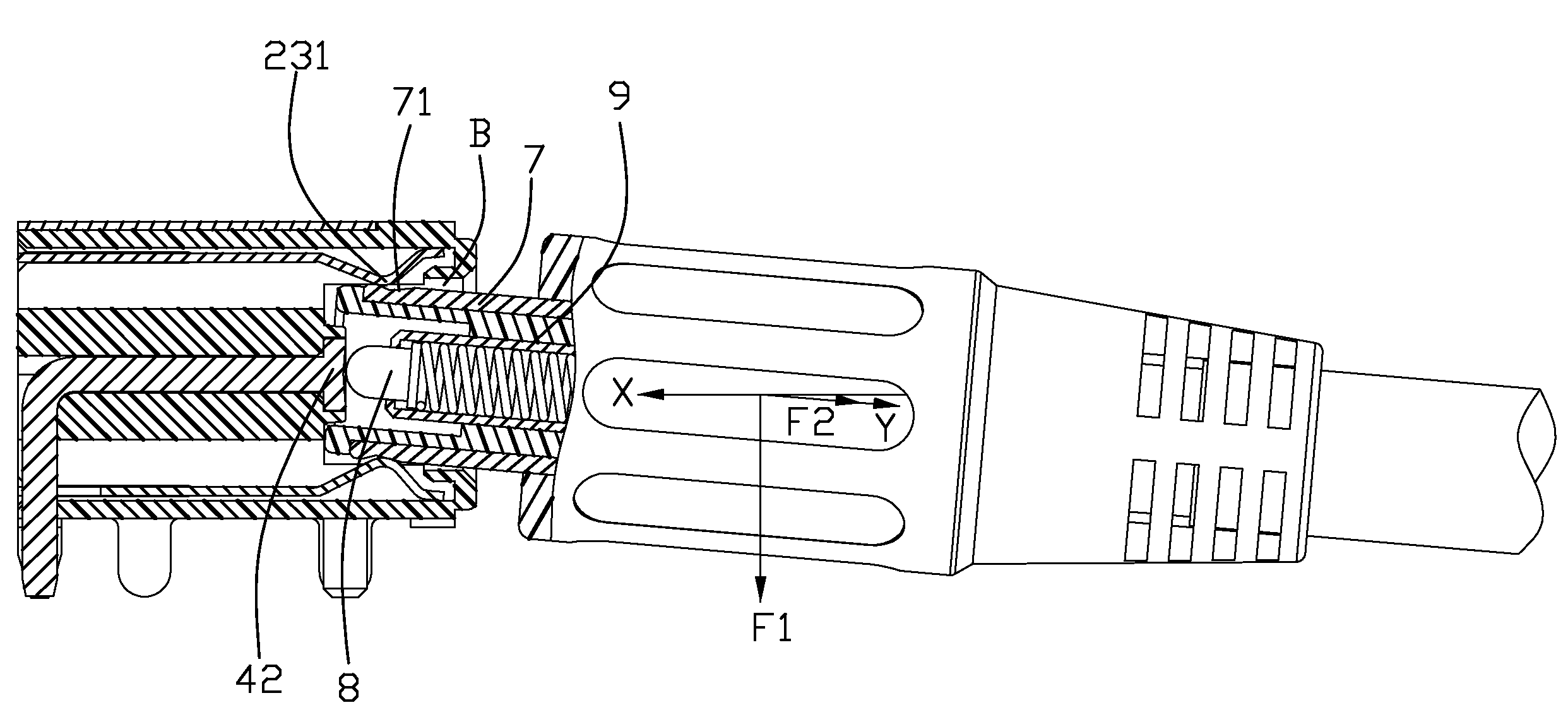 Connector assembly featured head-to-head mating interconnection and quick-disconnection therefrom