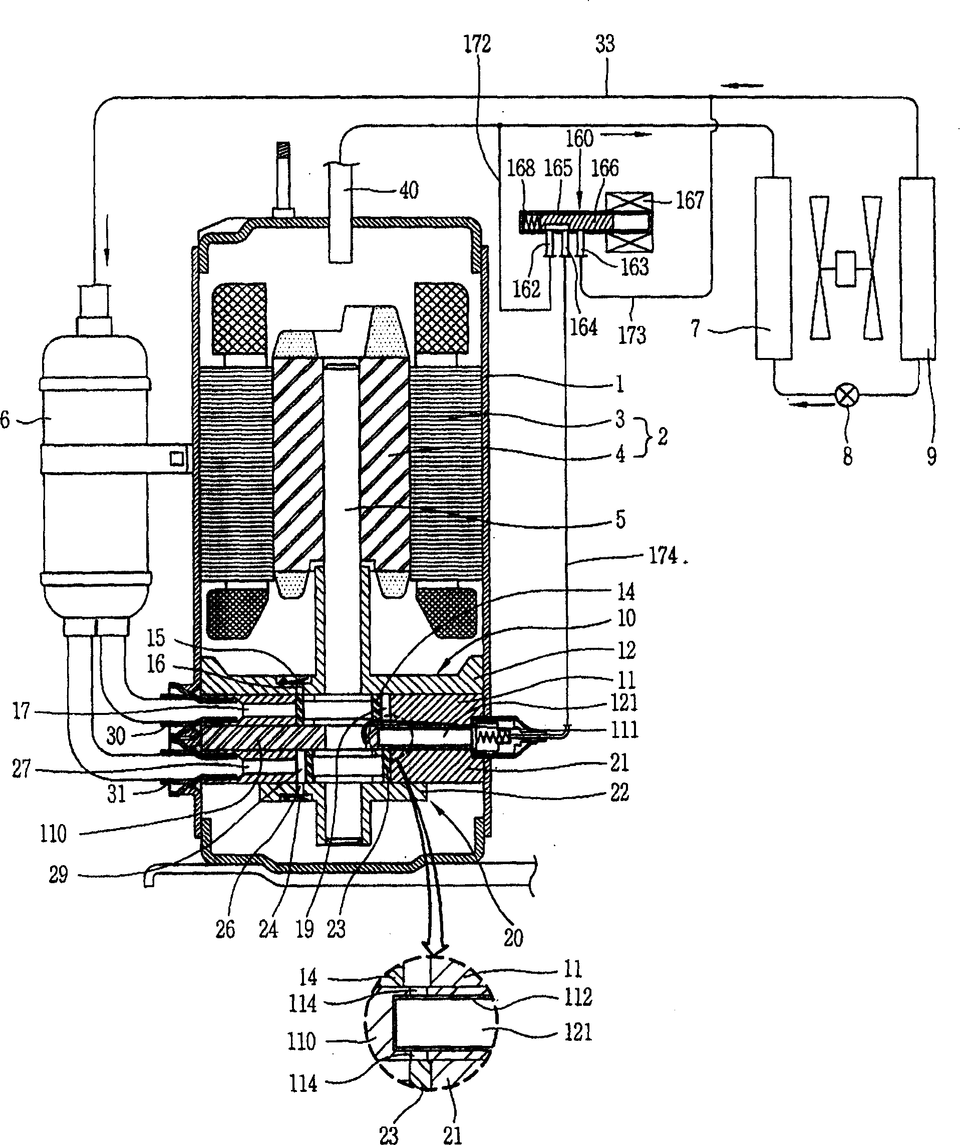 Apparatus for changing capacity of multi-stage rotary compressor