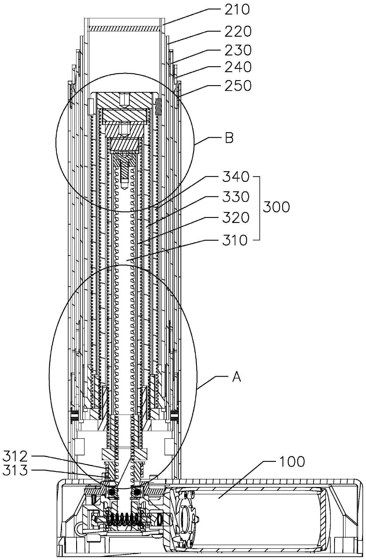 Lifting stand column with small installation distance