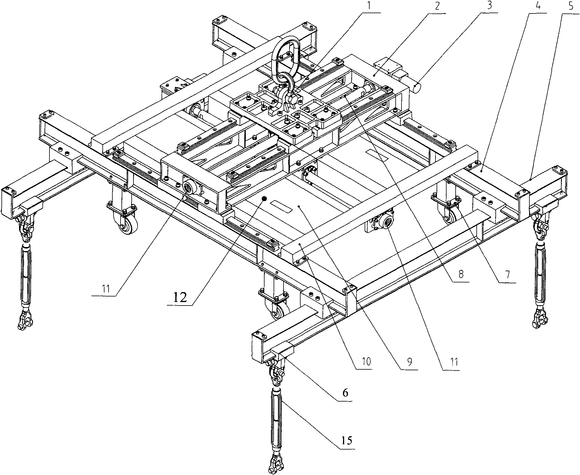 Two-freedom-degree regulation self-leveling spreader and regulation method