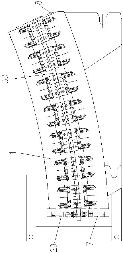 Sector-shaped section overhauling arc butting device of H-type blank continuous casting machine