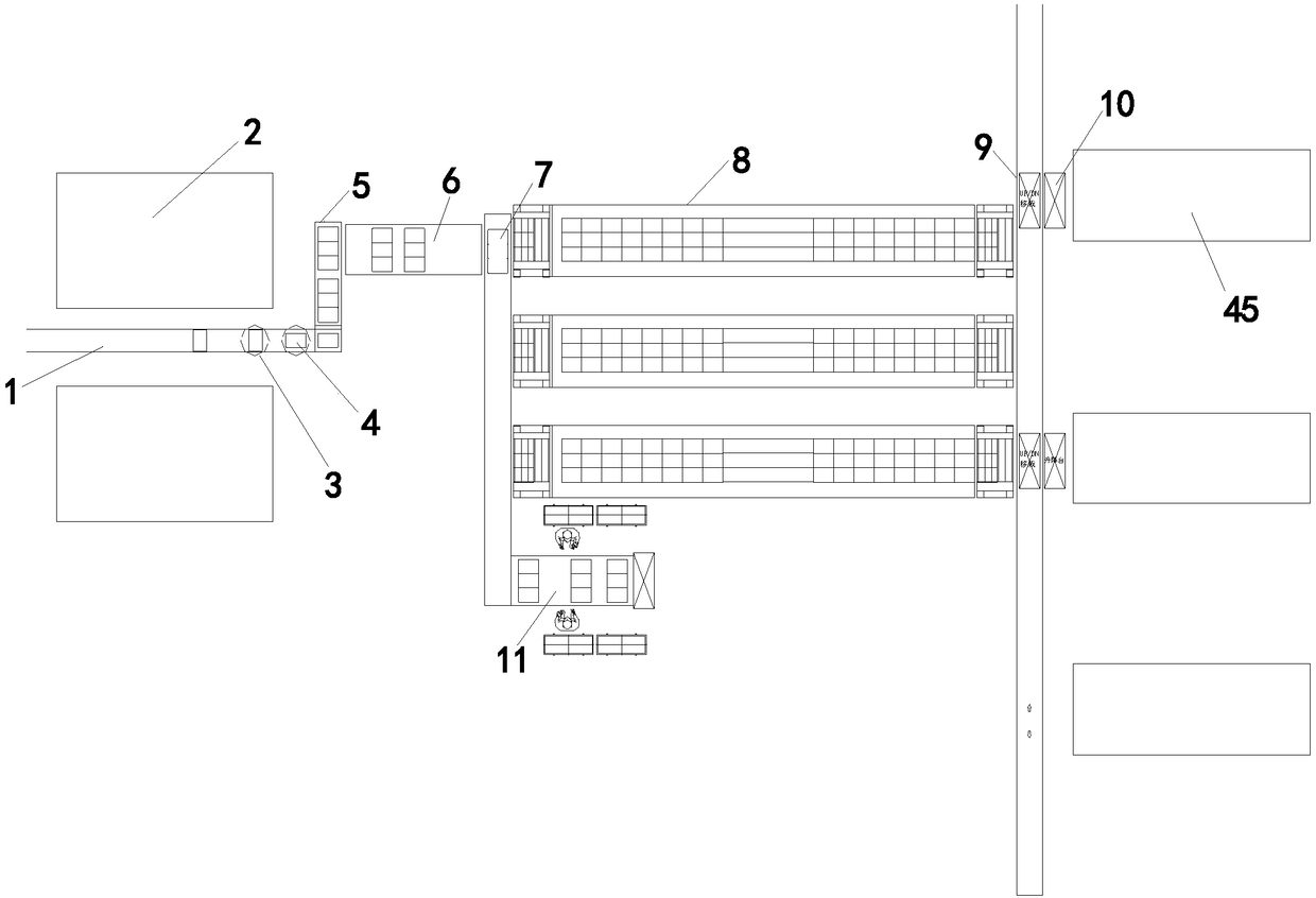 Automatic production line from magnetic tile forming to kiln sintering and realizing method thereof