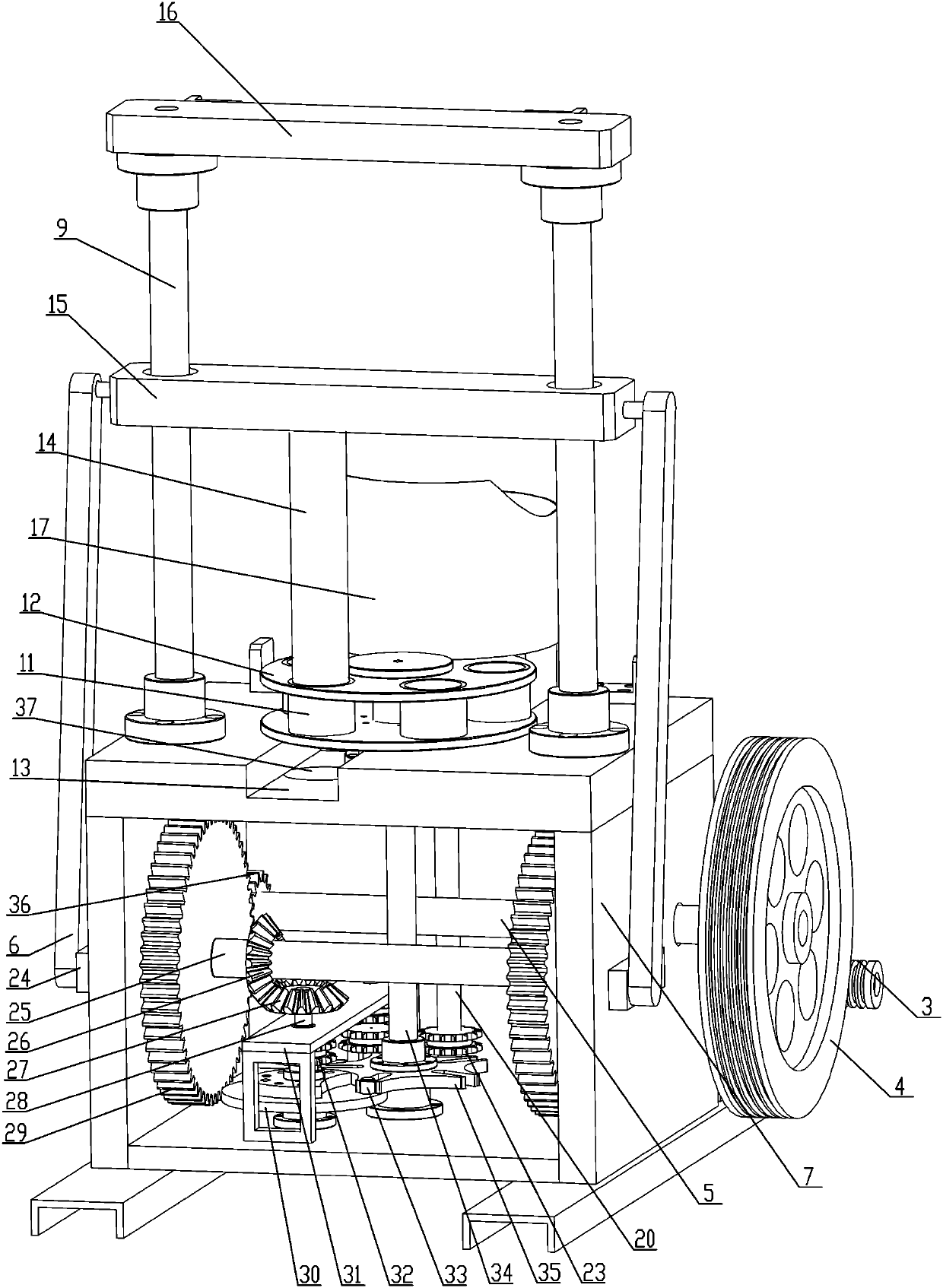 Cylindrical concrete masonry block forming machine and method