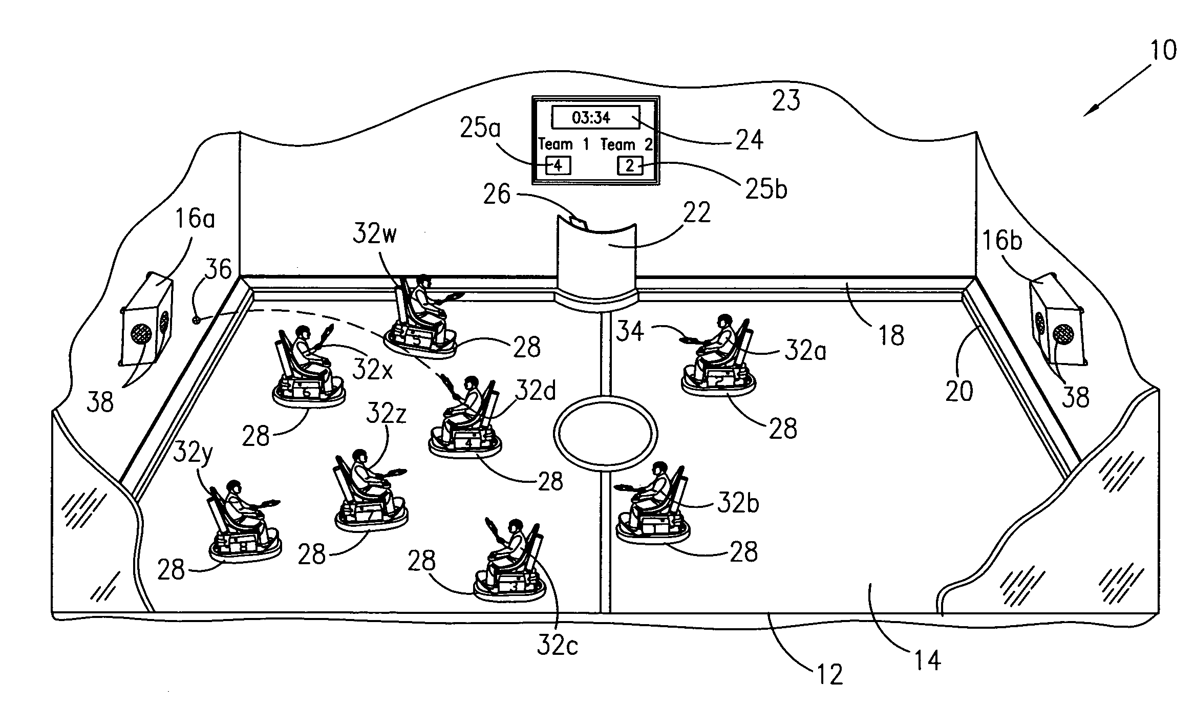 Court-based game played by players riding vehicles