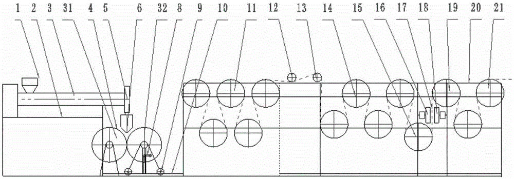 Plastic flat filament drawing unit