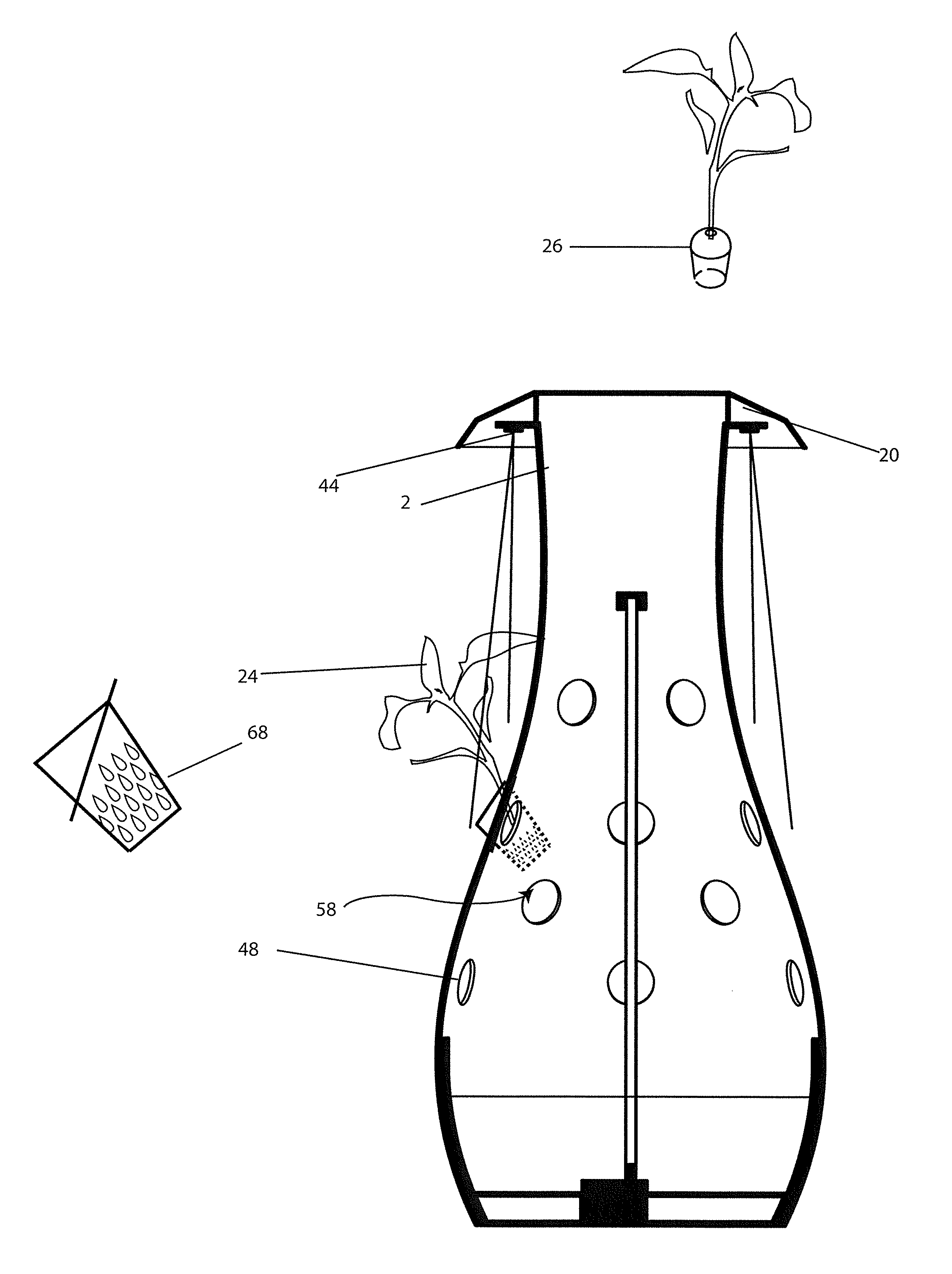 Self-watering, self-lighting hydroponic system