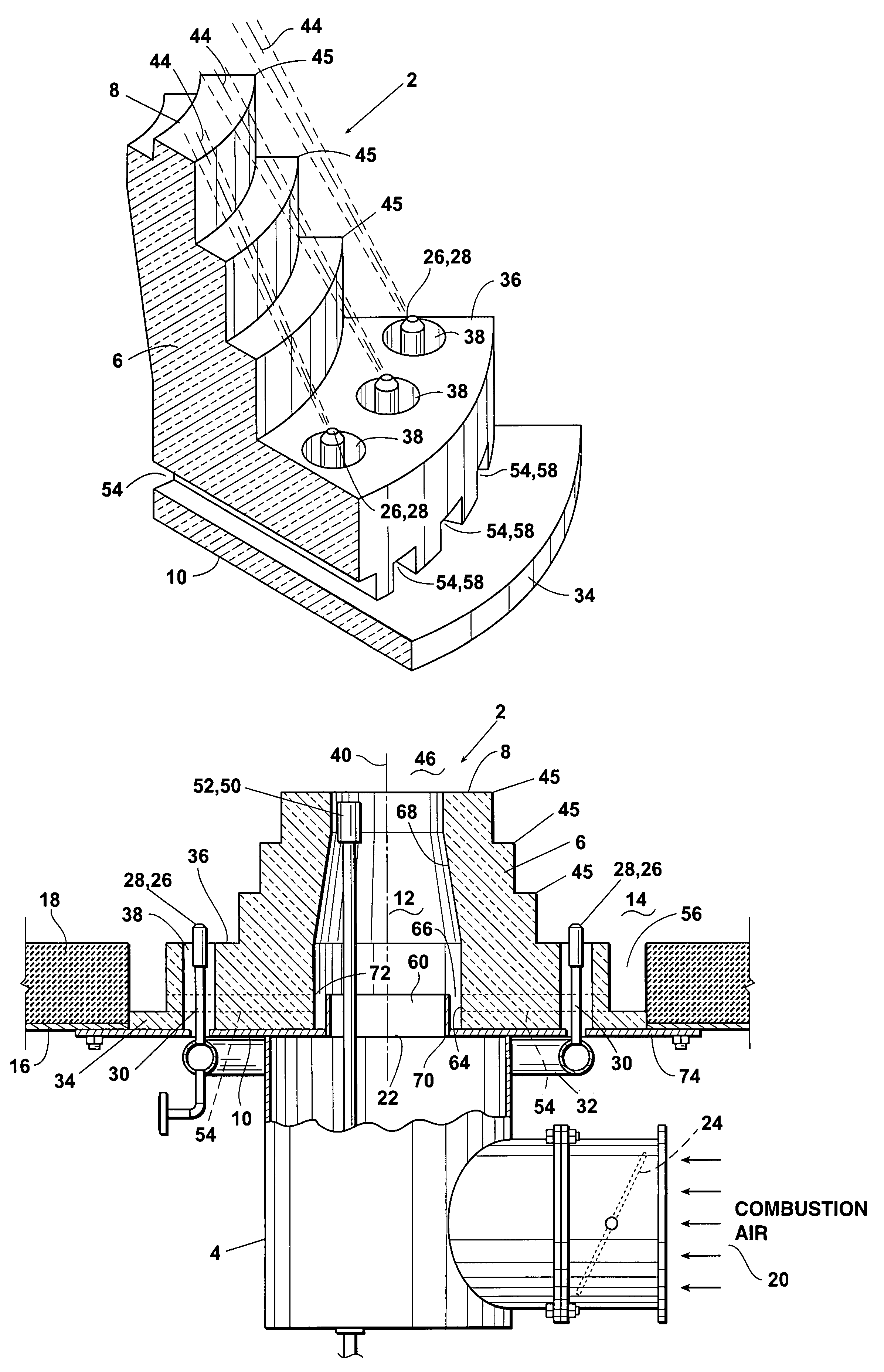 Burner and method for induction of flue gas