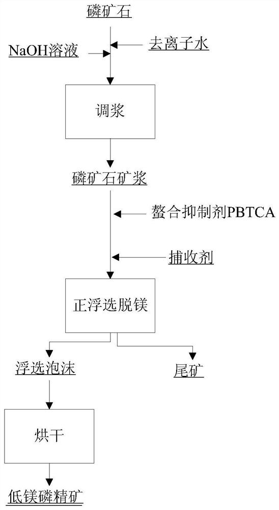 A kind of method that uses chelation inhibitor PBTCA to carry out phosphate rock flotation to remove magnesium