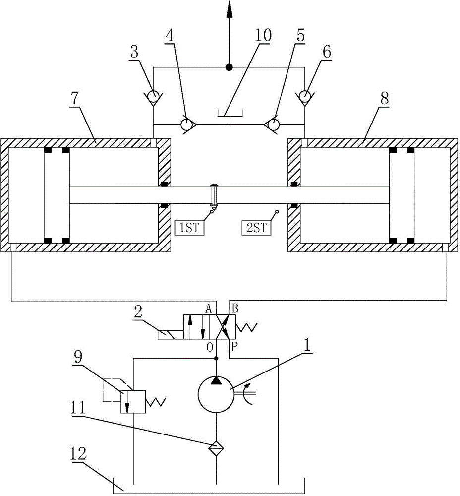 Double-acting hydraulic control system of supercharging device