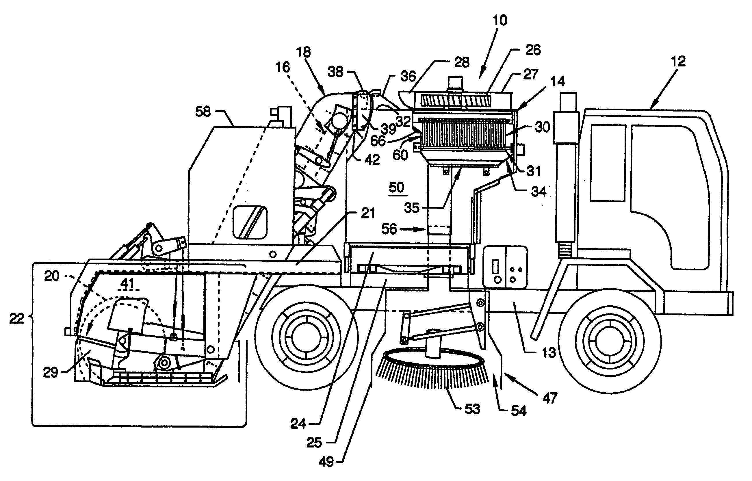 Street sweeper with dust control