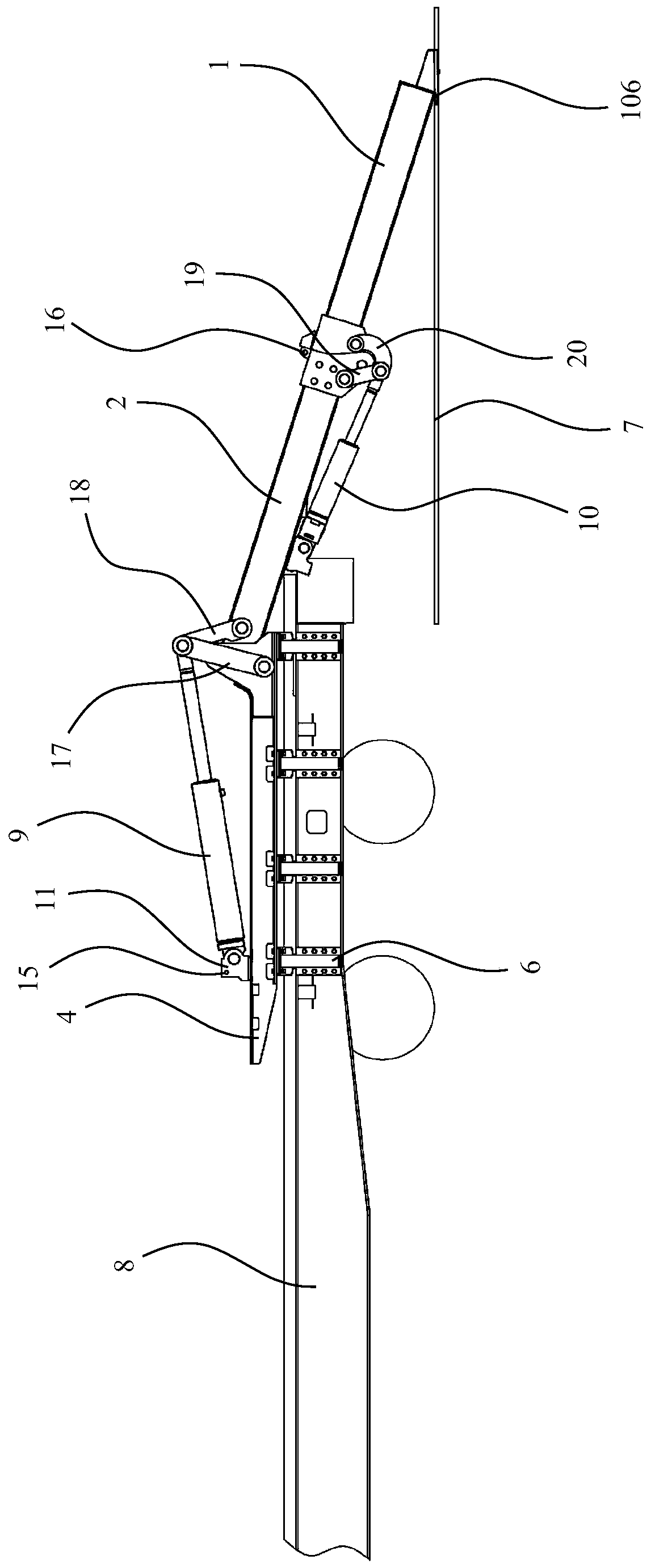 A railway flat car bridge crossing device