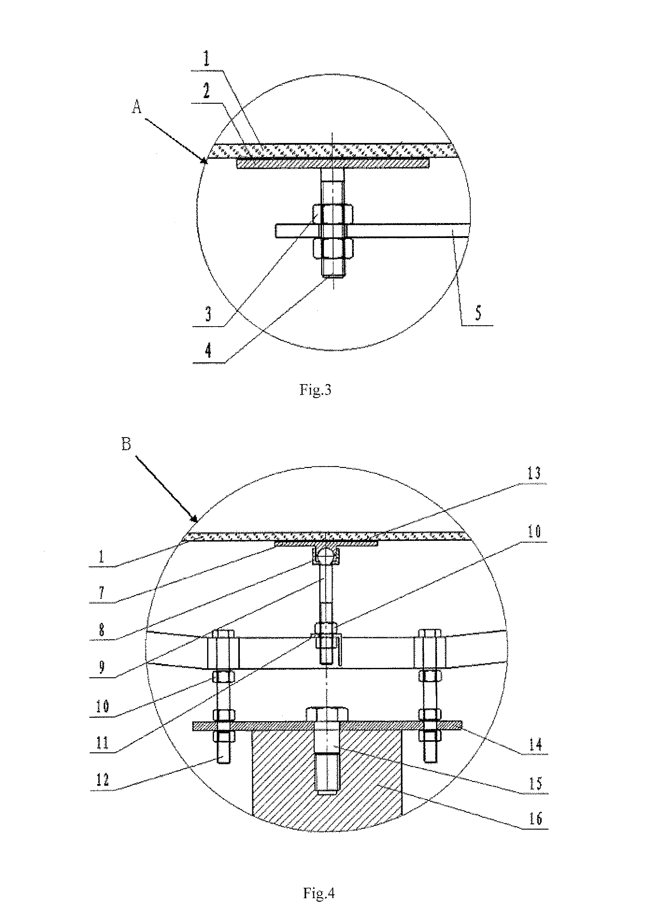 Supporting and shaping device for mirror of heliostat