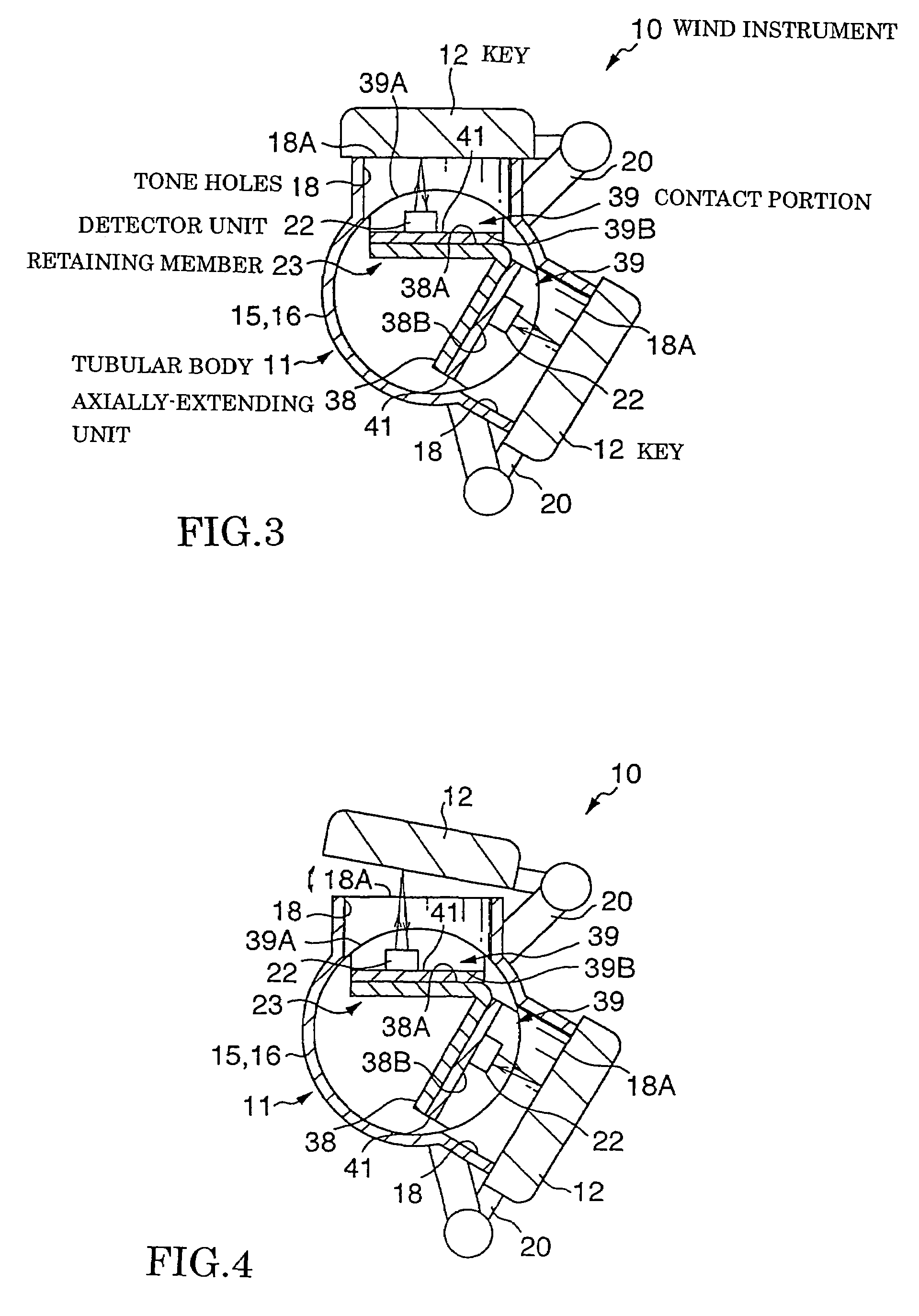 Electric wind instrument and key detection structure thereof