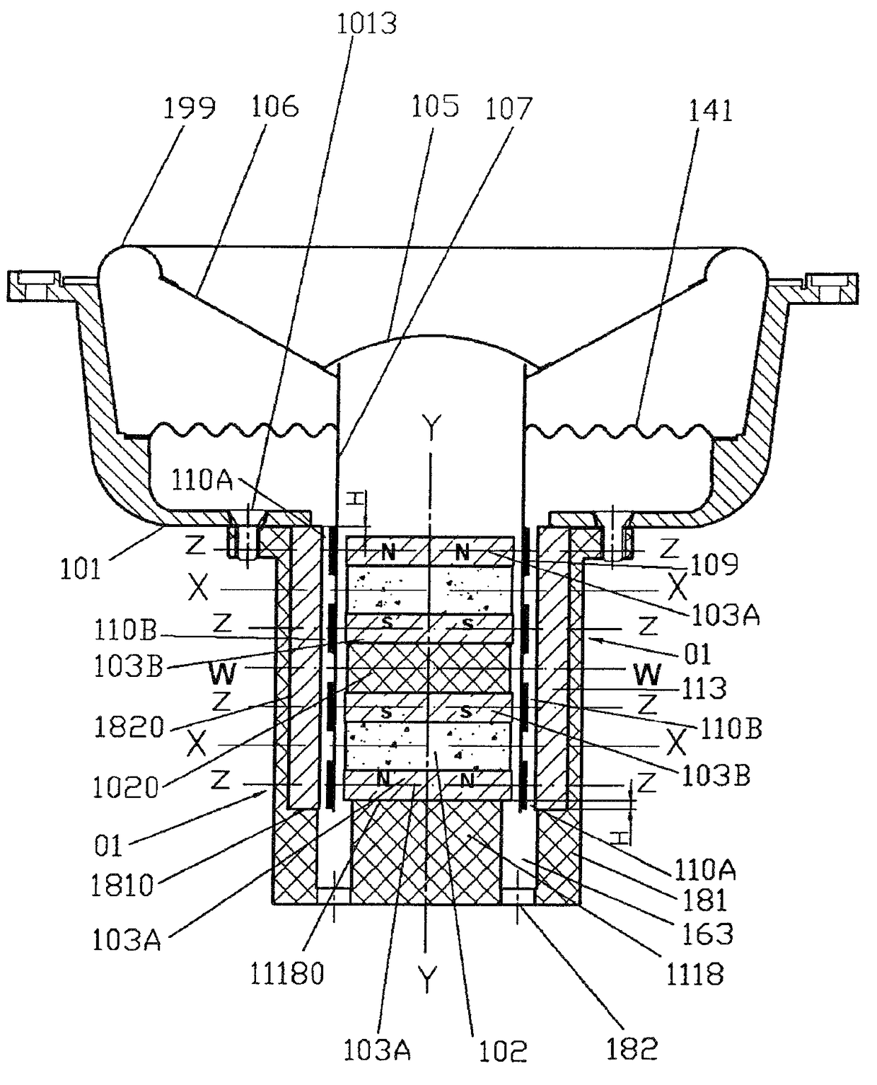 Multi-driver transducer having symmetrical magnetic circuit and symmetrical coil circuit