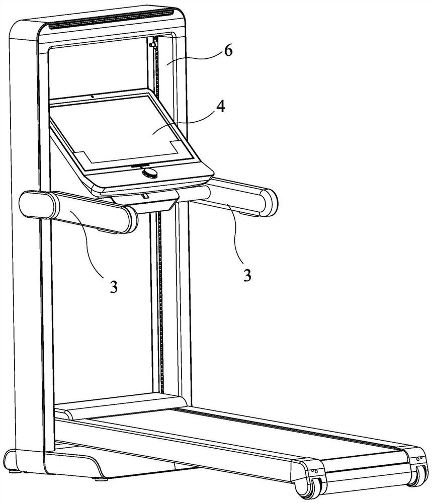 Display screen position adjusting device on armrest of fitness center